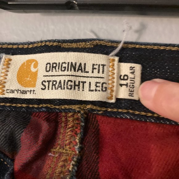 Carhartt Women’s Flannel Lined Jeans Original Fit Straight Leg Dark Wash Size 16 - Picture 2 of 6